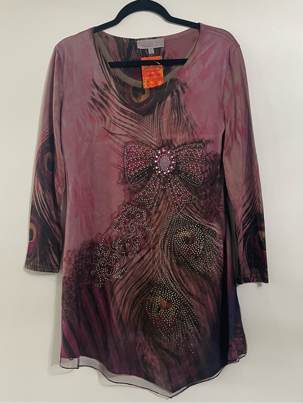 Pretty Angel Purple Peacock Feather Bow Tunic Dress
